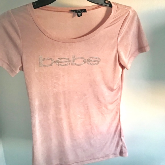 bebe Tops - Bebe Baby Pink Rhinestone Logo TeeSize XS
